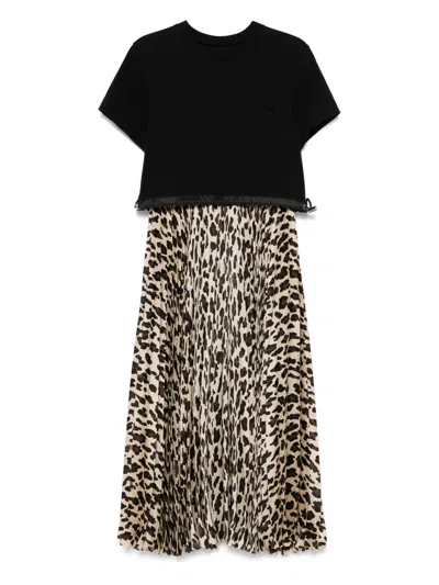 Sacai Layered Midi Dress In Black