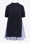 Sacai Oversized Cotton Dress With Layered Hem In Black