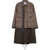 Sacai Layered Mixed Media Coat In Taupe/dark Khaki
