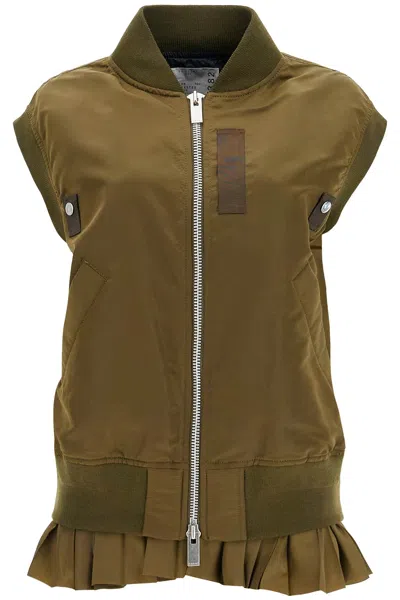 Sacai Layered Nylon Vest For Outdoor In Brown