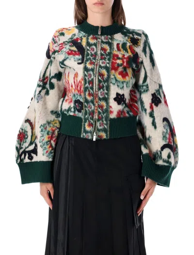Sacai Layered Patterned Knit Sweatshirt In Ivory Multi