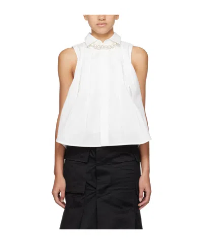 Sacai Layered Pleated Poplin Shirt In White