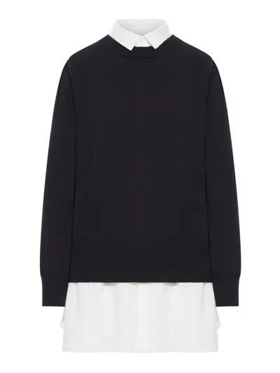 Sacai Layered Poplin And Cotton Knit Dress In Black