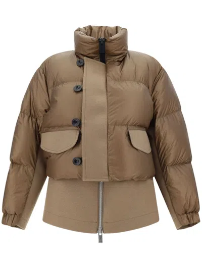 Sacai Layered Puffer Jacket In Neutrals