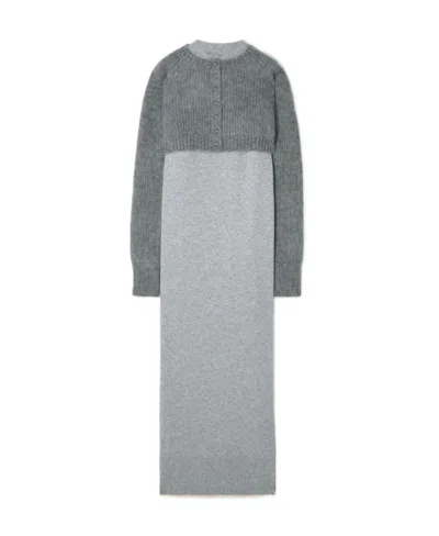 Sacai Layered Ribbed Extra-long Dress In Gray