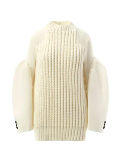 Sacai Layered Ribbed-knit Dress In Neutral