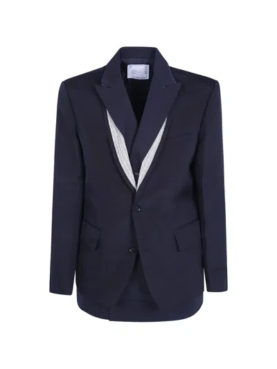 Sacai Double Faced Silk Cotton X Doeskin Jacket In Black