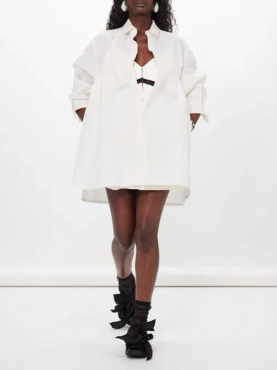 Sacai Layered Silk-blend Mini Shirt Dress In White