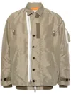 Sacai Layered Single-breasted Coat In Green