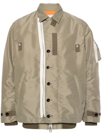 Sacai Layered Single-breasted Coat In Green