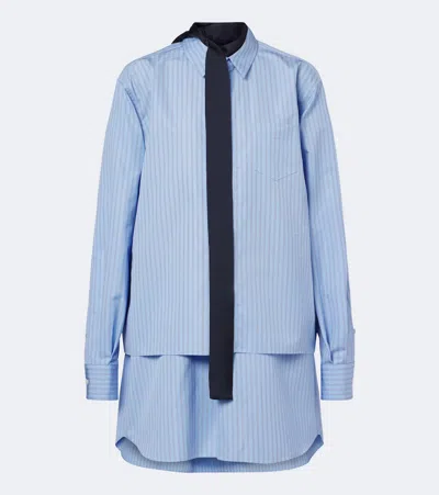 Sacai Layered Striped Cotton-blend Poplin Shirt In Blue