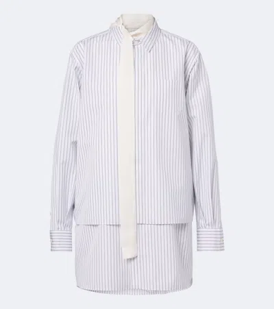 Sacai Striped Shirt Dress With Integrated Scarf In White
