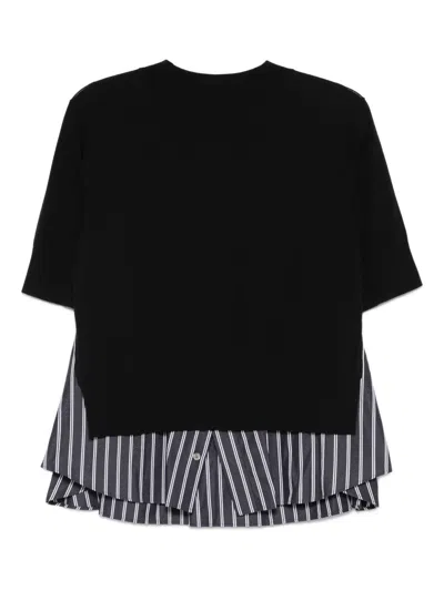Sacai Layered Striped Knit Top In Black