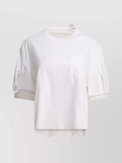 Sacai Layered T-shirt With Chest Pocket And Stripes In White