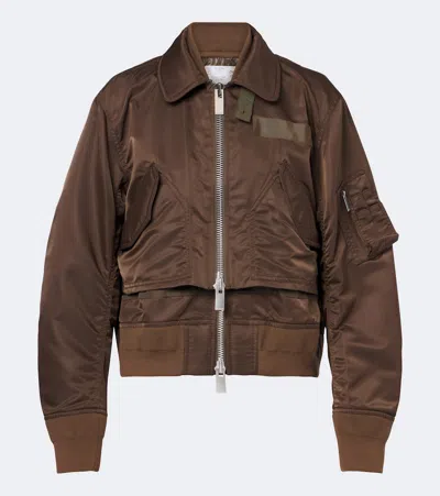 Sacai Layered Technical Bomber Jacket In Brown