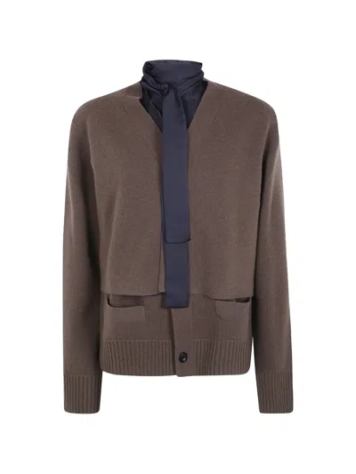 Sacai Layered Wool Cardigan In Brown
