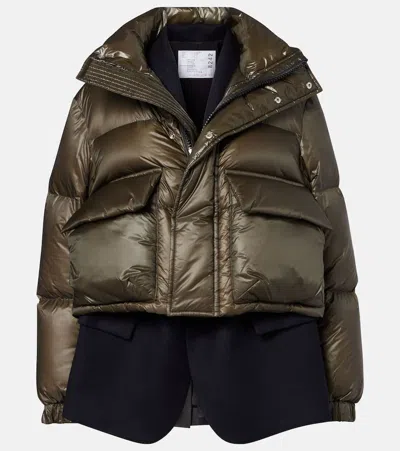 Sacai Layered Wool Down Jacket In Green