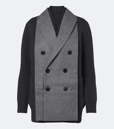 Sacai Layered Wool-blend Cardigan In Gray