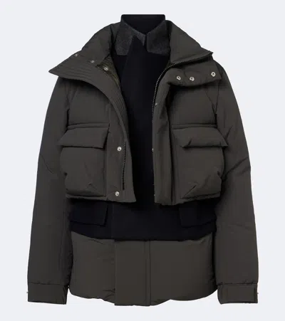 Sacai Layered Wool-trimmed Down Jacket In Multi