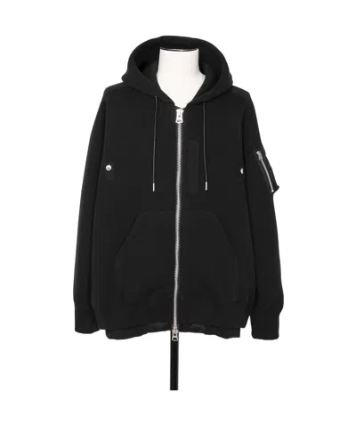 Sacai Layered Zipped Hoodie In Black