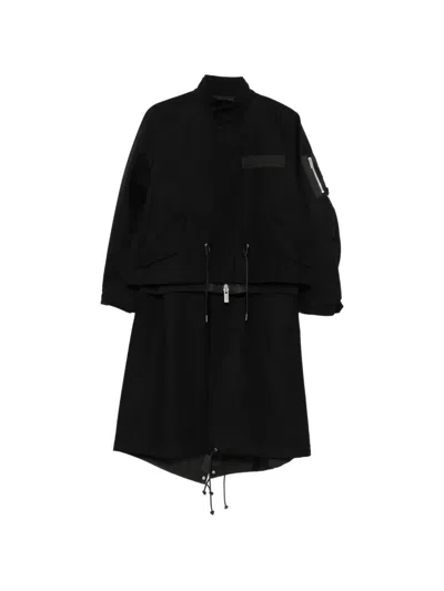 Sacai Layered-design Coat In Black