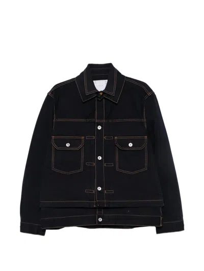 Sacai Layered-design Denim Jacket In Blue
