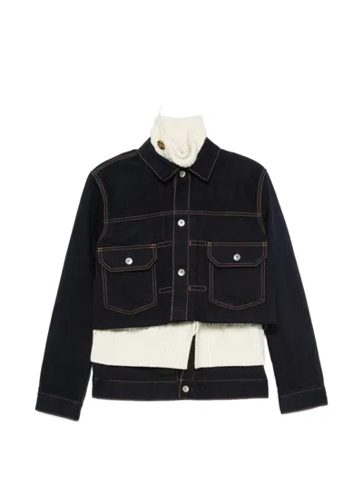 Sacai 레이어드 디자인 언피니시드 컷 재킷 In Black