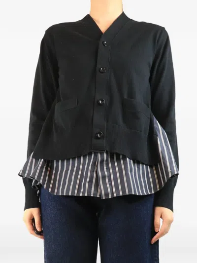 Pre-owned Sacai Layered-design Striped-panel Cardigan In Black