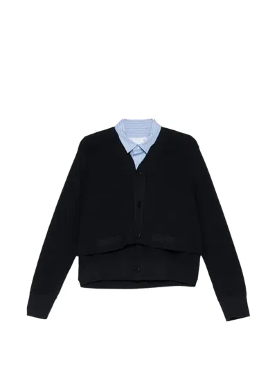 Sacai Layered-design V-neck Cardigan In Black