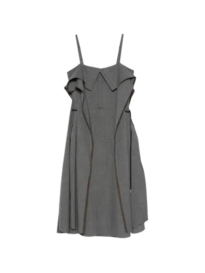 Sacai Layered-detail Sleeveless Midi Dress In Gray