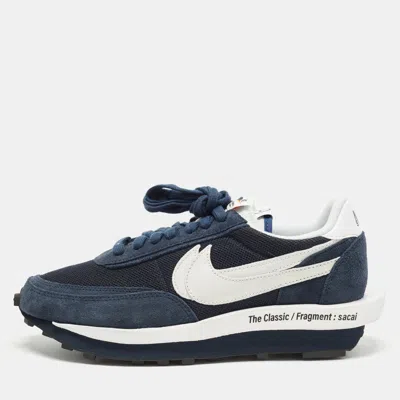 Pre-owned Sacai Ld Waffle Sf Fragment Blue Void Size 42.5 Navy Blue Mesh And Suede Low Top Sneakers
