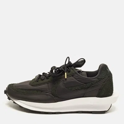 Pre-owned Sacai Ld Waffle Size 42.5 Black/dark Green Leather And Nylon And Suede Lace Up Sneakers