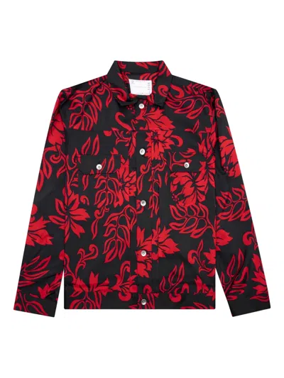 Sacai Leaf-print Shirt Jacket In Black