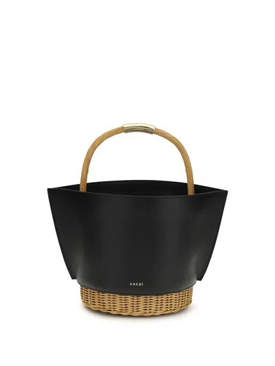 Sacai Leather And Rattan Handbag