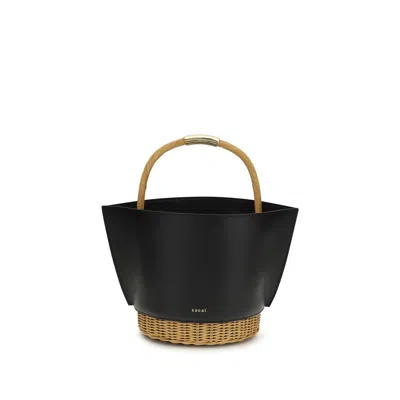 Sacai Leather And Rattan Shoulder Bag In Black