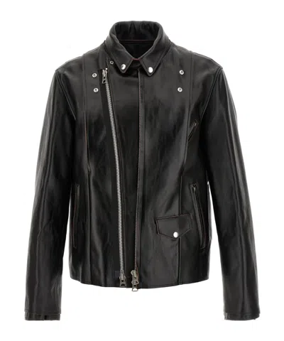 Sacai Leather Biker Jacket In Black