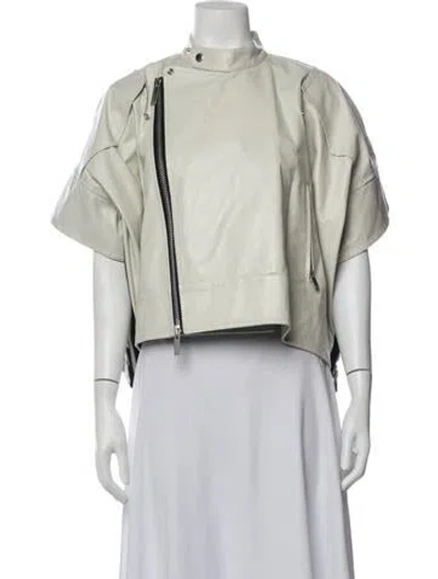 Pre-owned Sacai Leather Biker Jacket In Neutrals