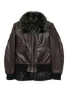 Sacai Faux Fur-collar Leather Jacket In Brown