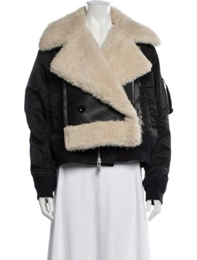 Pre-owned Sacai Leather Bomber Jacket In Neutral
