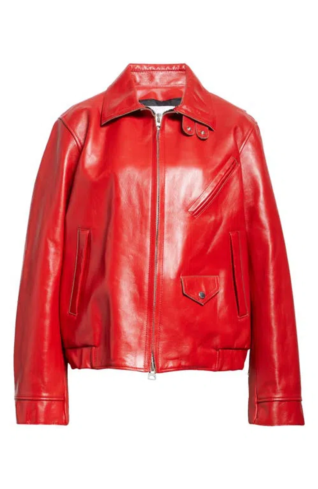 Sacai Leather Bomber Jacket In Red | ModeSens