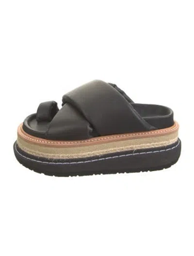 Pre-owned Sacai Leather Braided Accents Slides In Black
