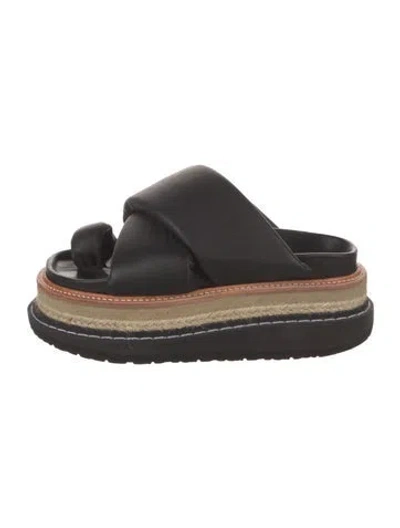 Pre-owned Sacai Leather Braided Accents Slides In Black
