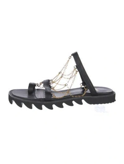 Pre-owned Sacai Leather Chain-link Accents Sandals In Black
