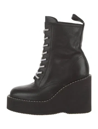 Pre-owned Sacai Leather Combat Boots In Black