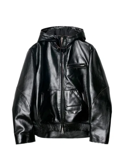 Sacai Leather Hooded Jacket In 블랙
