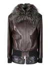 Sacai Convertible Plush-trimmed Padded Leather Jacket In Brown