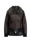 Sacai Convertible Plush-trimmed Padded Leather Jacket In Brown