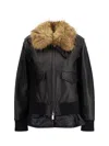 Sacai Leather Jacket With A Plush Collar In Black