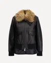 Sacai Leather Jacket With A Plush Collar In Black