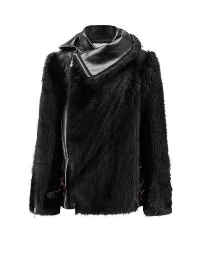 SACAI LEATHER JACKET WITH SYNTHETIC FUR INSERTS